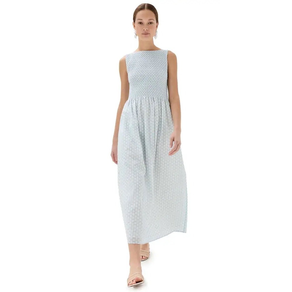 Hill House The Nap Dress XS Blue Shell Smocked Cotton Cottagecore Maxi Dress